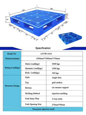 Blue Hdpe Shipping Plastic Pallets Injection Moulded Plastic Pallets