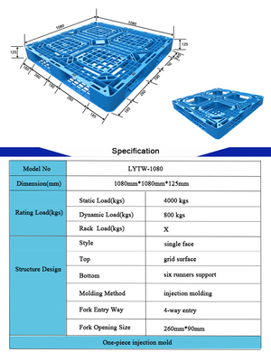 100% Recycled Lightweight Plastic Pallet HDPE 1080mm×1080mm×125mm