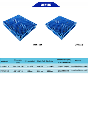 Durable Virgin PP Euro Plastic Pallet Double Faced 1400x1200mm