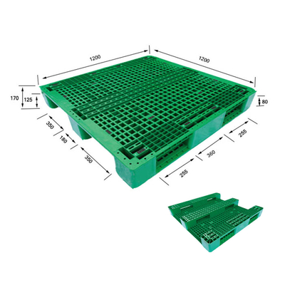 Green 4 Way Heavy Duty Plastic Pallet Warehouse Use Nestable