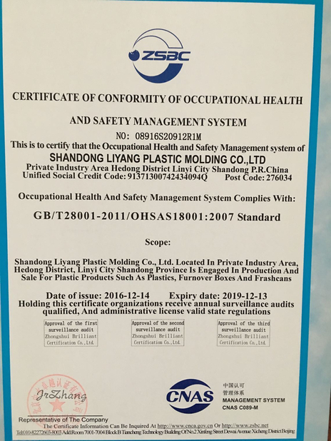 China Shandong Liyang Plastic Molding Co., Ltd. Certification