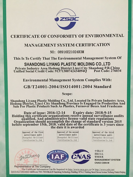 China Shandong Liyang Plastic Molding Co., Ltd. Certification